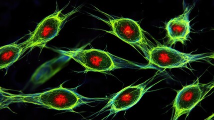 Poster - AI-powered pathology lab analyzing cellular structures under a digital microscope.
