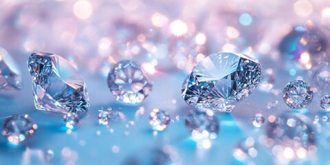Poster - Glistening diamonds capture light in a beautiful display. Their sparkling facets create a magical atmosphere. Perfect for luxury, elegance, and beauty themes. AI