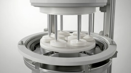 Poster - Automated drug dissolution testing equipment analyzing tablet absorption rates.