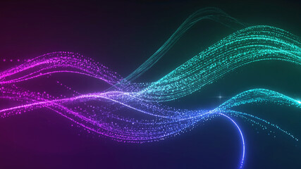 Poster - Abstract glowing lines flow from purple to teal in a dark background, with bright dots