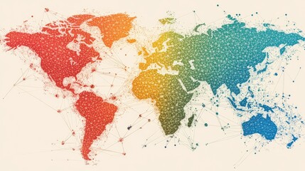 Poster - Business network connections infographic with global data flow visualization.