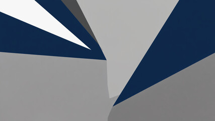 Poster - abstract graphic of interlocking gray, navy, and white geometric shapes creating depth