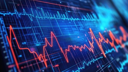 Poster - Digital heart rate monitor analyzing ECG patterns on a high-tech medical screen.