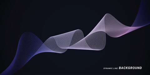 Wall Mural - dynamic line wave background colorful vector design illustration in blue, pink and dark background