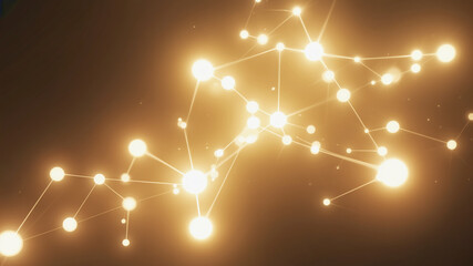 Poster - Abstract nodes connected by lines, creating network with glowing orbs on brown backdrop