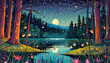 © ChunheeArt - Deep in the forest, beautifully twinkling little fireflies - 깊은 숲, 아름답게 반짝이는 작은 반딧불, 자연 풍경