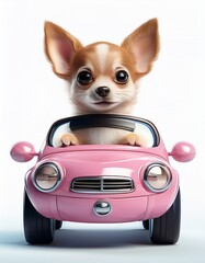  Chihuahua im pinke Auto