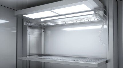 Poster - Sterile laminar flow hood protecting sensitive medical research samples.