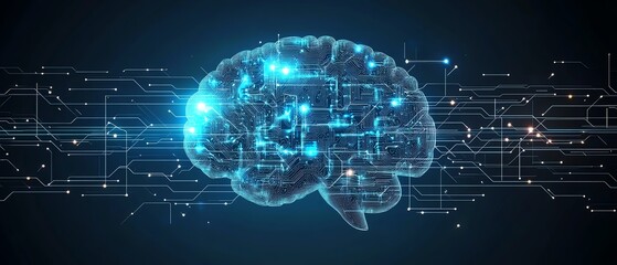 Poster - Dynamic AI connection concept, with digital circuitry, neural pathways, and glowing data lines symbolizing AIs intricate web of connectivity and technological influence