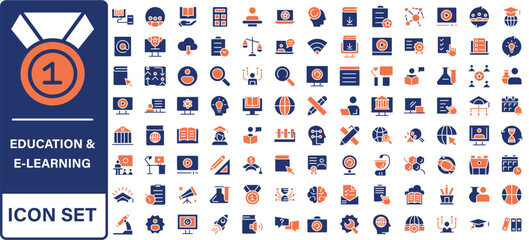 Poster - Online education icon set. Containing video tuition, e-learning, online course, audio course, educational website and digital education icons. Solid icon collection.