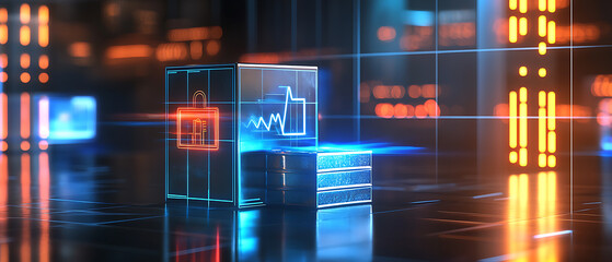 Poster - cybersecurity data visualization digital workspace 3d animation futuristic environment technology in