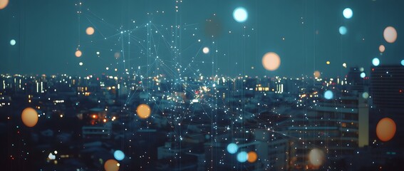 Poster - The concept of internet network connectivity and advanced communication systems represents the future development of advanced information technology. A digital network of interconnected nodes and line