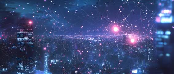 Poster - The concept of internet network connectivity and advanced communication systems represents the future development of advanced information technology. A digital network of interconnected nodes and line