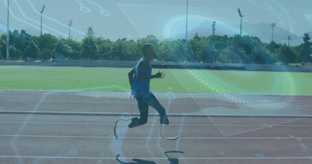 Poster - Athlete running on track with digital data processing animation overlay