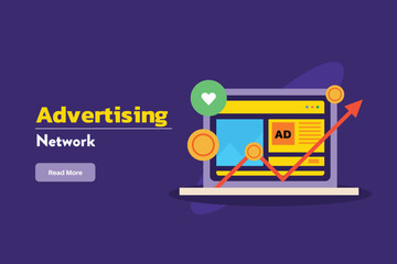 Wall Mural - Digital advertising network, Making money from advertising network, Placing ads on content, Ads generating money. 