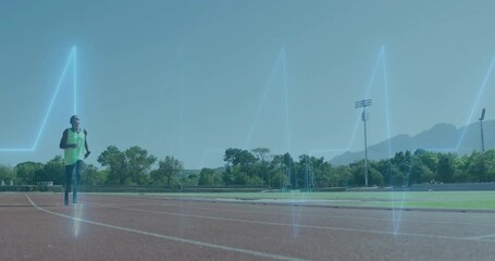 Poster - Runner on track with glowing heartbeat animation over clear sky