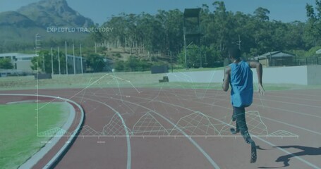 Poster - Running on track, athletes with data trajectory animation overlay, training hard