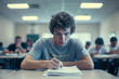 © Tetiana - Generative AI image of student taking written exam test in educational classroom setting