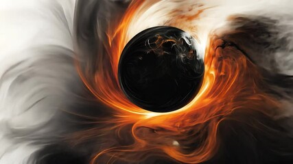 Poster - Cosmic Vortex: A mesmerizing display of cosmic energy, featuring a dark sphere at the heart of a swirling nebula, where fiery hues dance in a breathtaking celestial ballet.