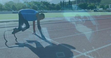 Poster - Preparing for race, athlete with prosthetic leg using animation on track