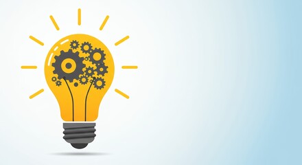 Poster - Generating innovative ideas with gears inside a lightbulb for business success and creative problem solving showcasing technology and engineering