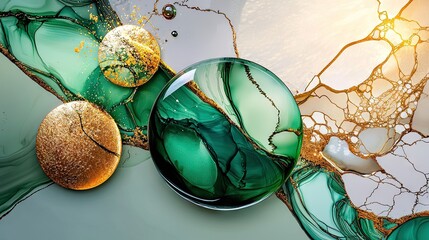 Poster - Rich, fluid green and gold ink blending naturally into an abstract masterpiece.