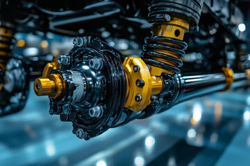 Fototapete - Detailed view of a rear drive shaft and suspension system in MPV vehicle