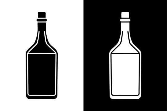 Wine bottle with label and reflection, empty and isolated on black background