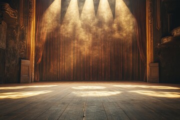 Aufkleber - Spotlights illuminating closed stage curtains in grand theater