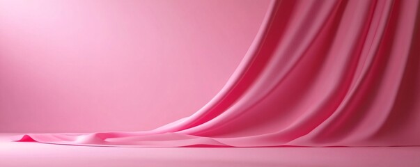 Aufkleber - Pink silk fabric flowing on pink background