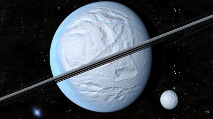 Wall Mural - a celestial landscape featuring a planet with rings and a moon