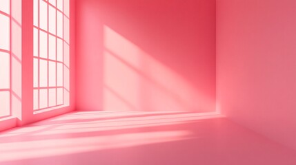 Poster - Sunlight passing through window illuminating pink room