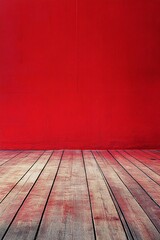 Poster - Empty room with red wall and wooden floorboards