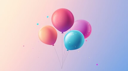 Poster - Festive minimalist flat design logo featuring floating balloons in soft gradients for celebratory occasions and events