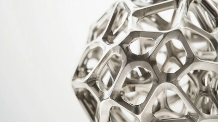 Poster - Interconnected metals create a geometric network, forming a complex and visually striking structure against a white background, showcasing intricate patterns and precision.