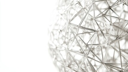 Poster - Interconnected metals create a geometric network, forming a complex and visually striking structure against a white background, showcasing intricate patterns and precision.