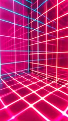 Poster - Futuristic dark vertical background with bright neon lines for technology-focused designs