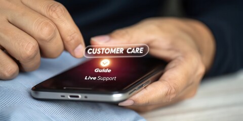 Poster - Close-up shot of a person using a smartphone featuring 