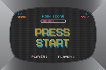 Wall Mural - press start. retro arcade game machine. screen background. vector illustration.