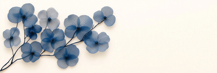 Aufkleber - A dreamy flat lay of blue flower petals arranged artistically on a soft beige background, evoking a