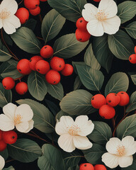 Poster - Eye-catching composition featuring bright guarana berries, vivid green leaves, and delicate white