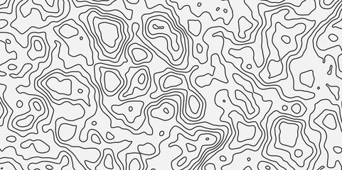 Poster - Abstract topography circle with contour map waves paper topo relief line map mountain background. Curved line topo seamless topography ornament design. Vector background.