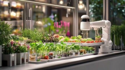Poster - Robotic Arm Harvesting Fresh Vegetables in Indoor Garden Setting