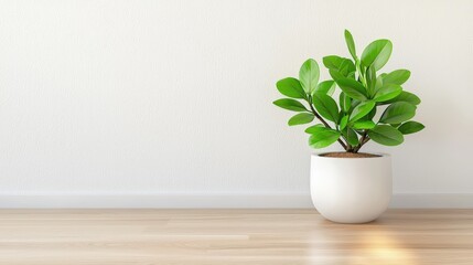 Poster - Serene Interior Scene with Soft Natural Light and Elegant Potted Plant in Minimalist Home Design for Tranquil Atmosphere ,Office interior backdrop for online meetings