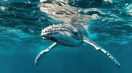 Wall Mural - Baby humpback whale swimming in the ocean
