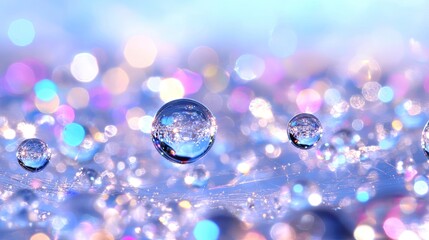 Poster - Water Droplets on Surface with Colorful Bokeh and Sparkling Light