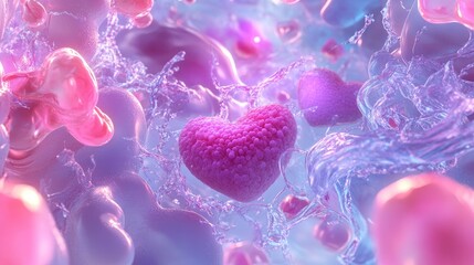 Poster - Vibrant Heart Shapes Surrounded by Fluid and Colorful Elements