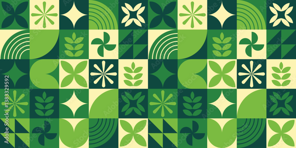 Seamless Geometric Pattern with Green Eco Elements. Abstract Nature ...