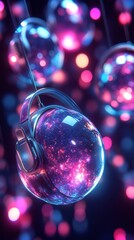 Poster - Futuristic headset in a vibrant abstract galaxy backdrop creating a cyber atmosphere