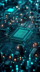 Poster - Futuristic vertical backdrop showcasing advanced technology with glowing circuit patterns